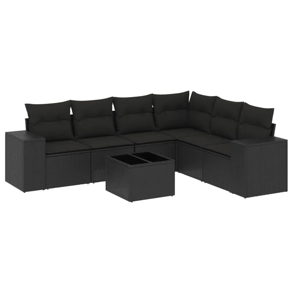 7 Piece Garden Sofa Set with Cushions Black Poly Rattan 3254952 - Furniture