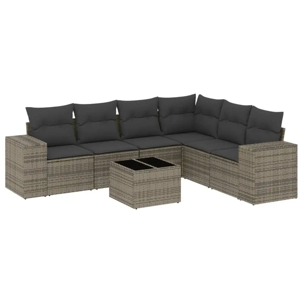 7 Piece Garden Sofa Set with Cushions Grey Poly Rattan 3254957 - Furniture