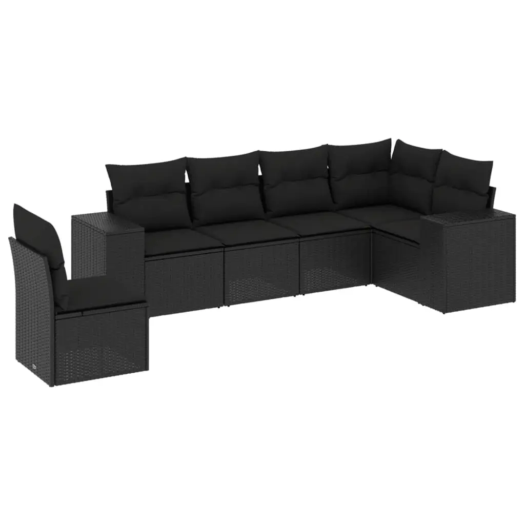 6 Piece Garden Sofa Set with Cushions Black Poly Rattan 3254962 - Furniture