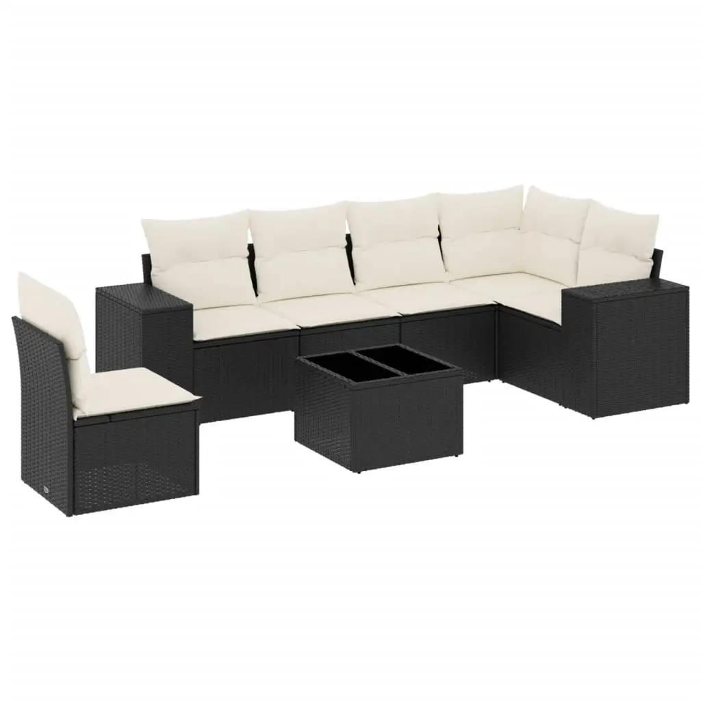 7 Piece Garden Sofa Set with Cushions Black Poly Rattan 3254973 - Furniture