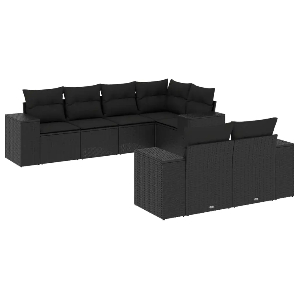 7 Piece Garden Sofa Set with Cushions Black Poly Rattan 3255142 - Furniture