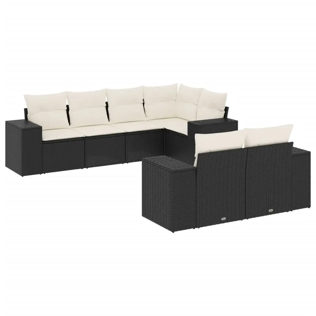 7 Piece Garden Sofa Set with Cushions Black Poly Rattan 3255143 - Furniture