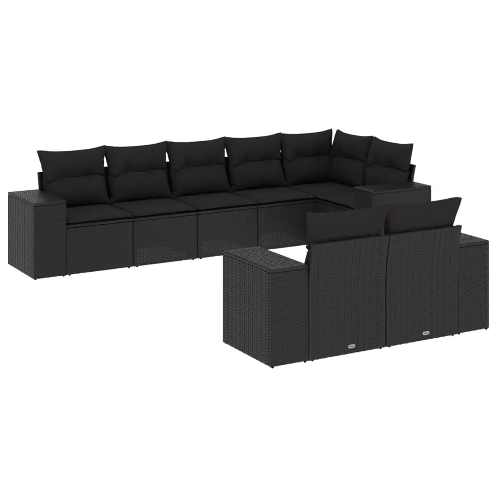 8 Piece Garden Sofa Set with Cushions Black Poly Rattan 3255152 - Furniture