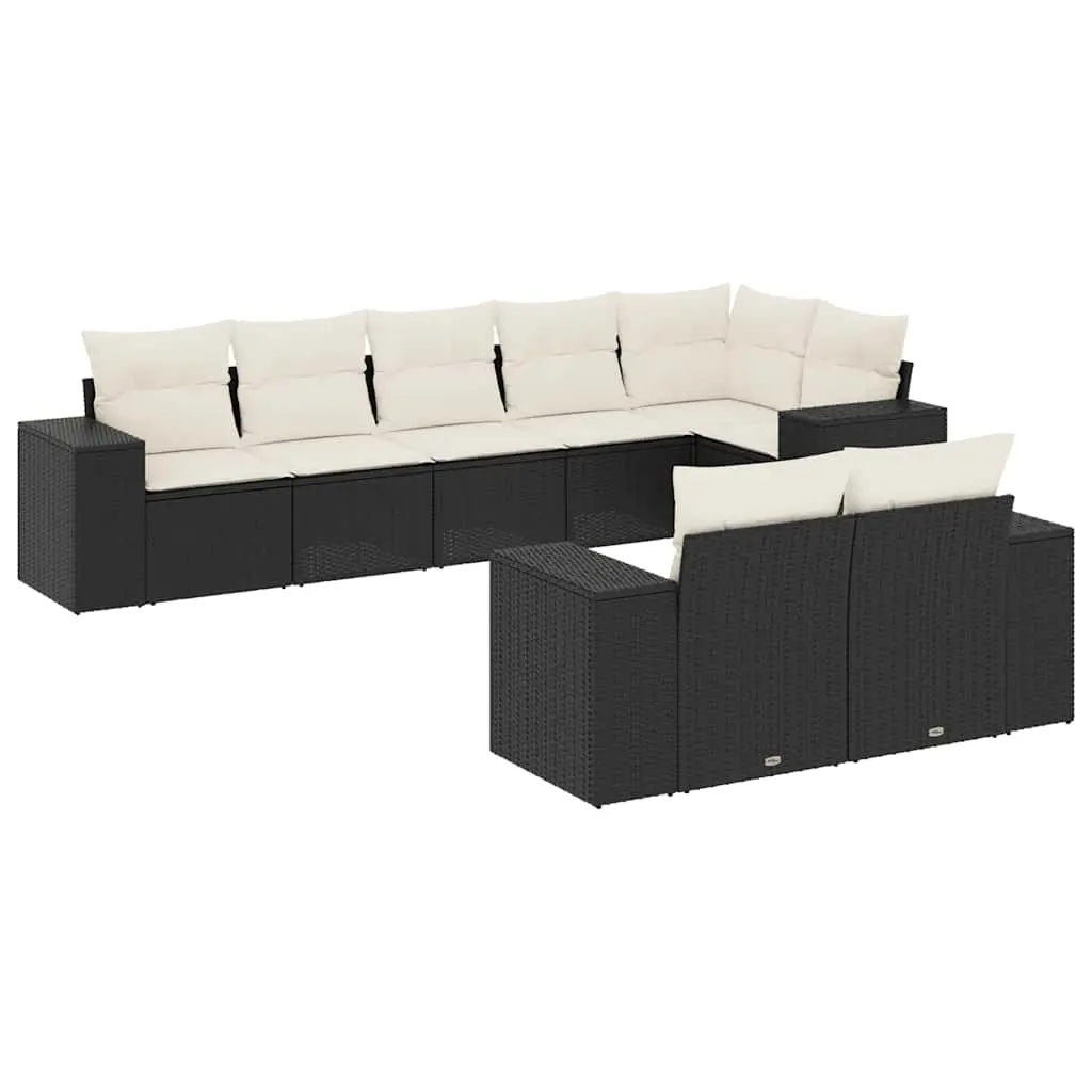 8 Piece Garden Sofa Set with Cushions Black Poly Rattan 3255153 - Furniture