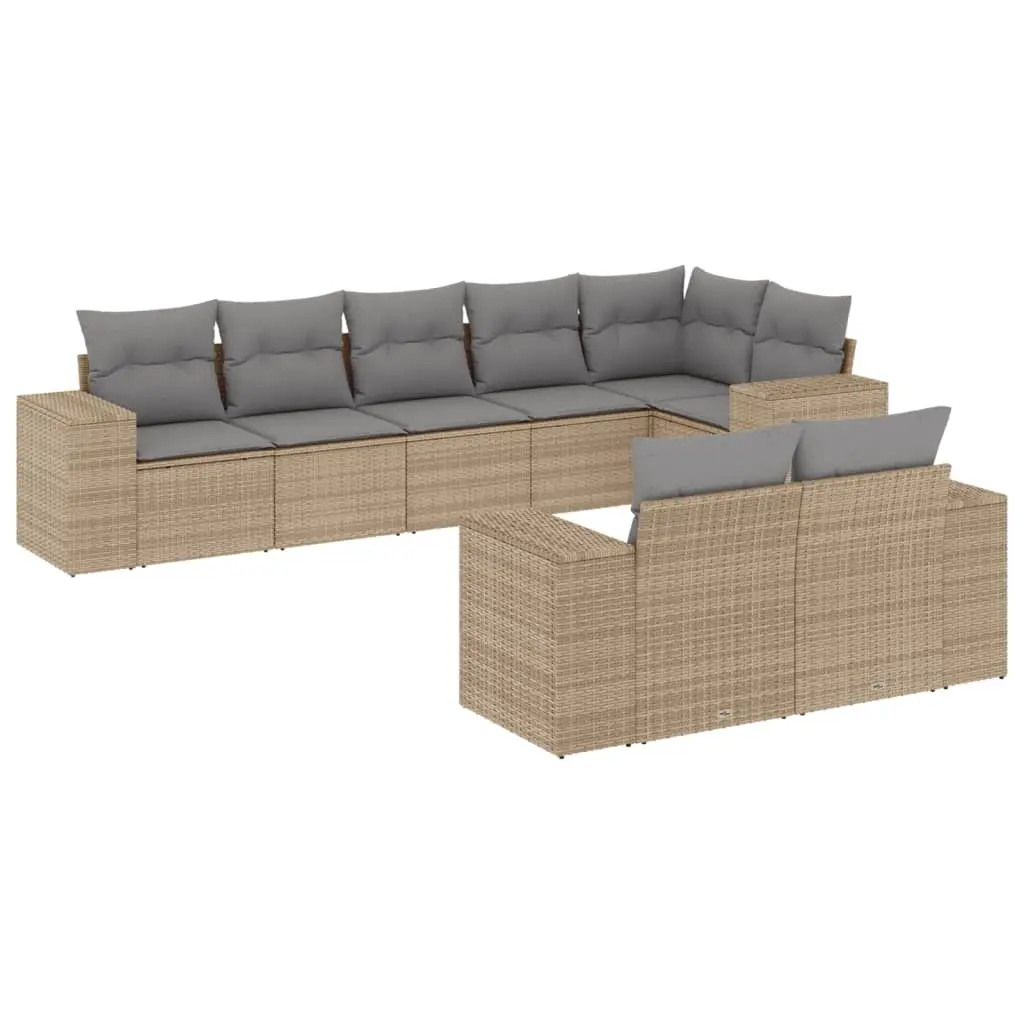 8 Piece Garden Sofa Set with Cushions Beige Poly Rattan 3255156 - Furniture