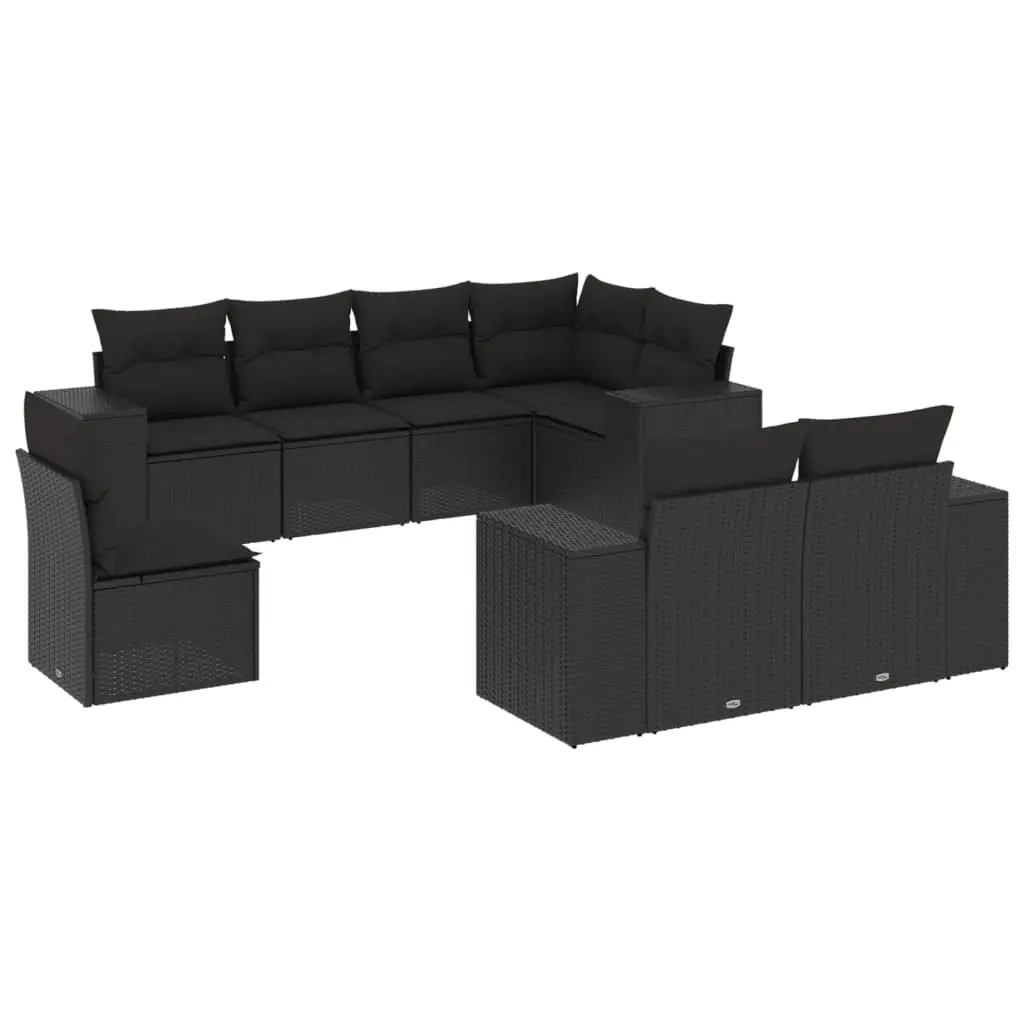 8 Piece Garden Sofa Set with Cushions Black Poly Rattan 3255172 - Furniture