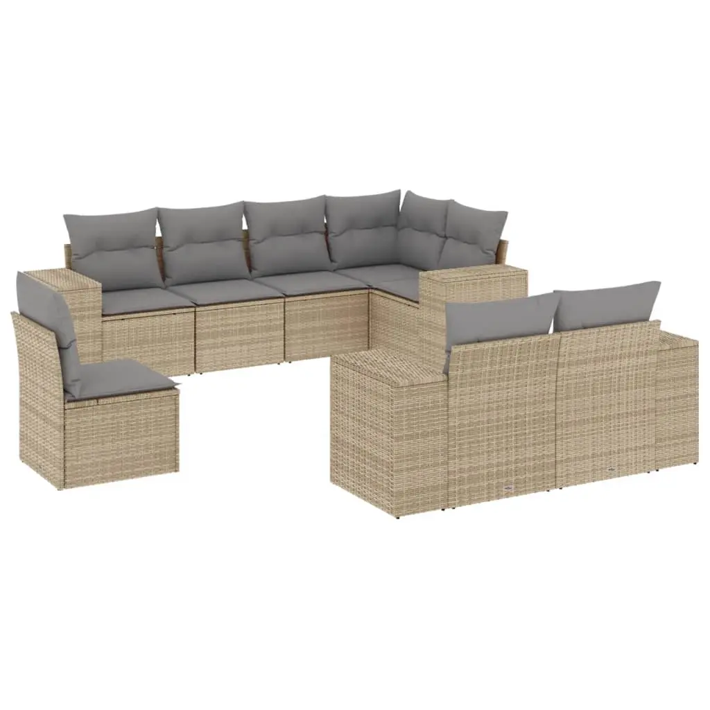 8 Piece Garden Sofa Set with Cushions Beige Poly Rattan 3255176 - Furniture