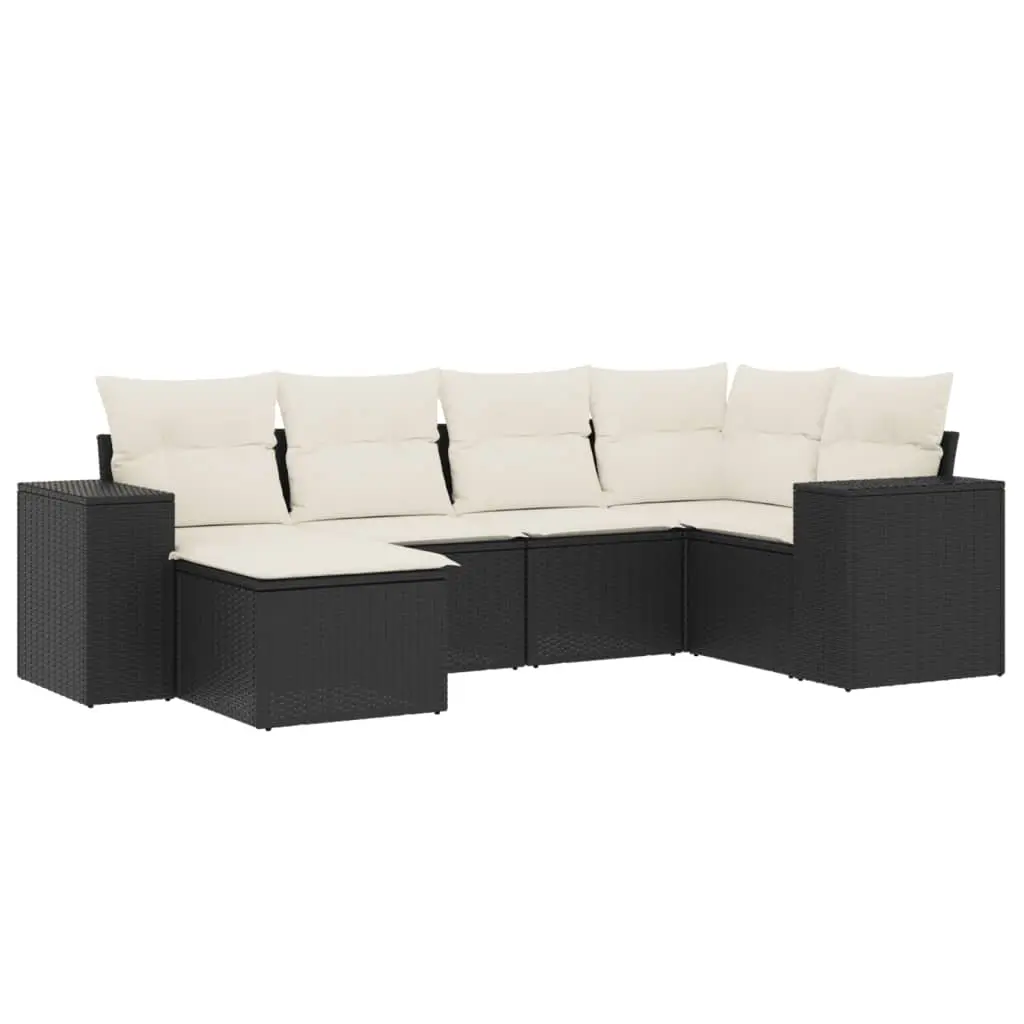 6 Piece Garden Sofa Set with Cushions Black Poly Rattan 3255193 - Furniture