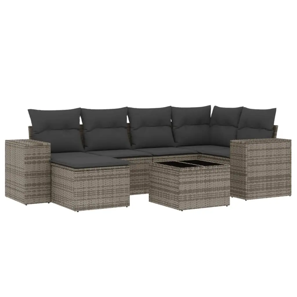 7 Piece Garden Sofa Set with Cushions Grey Poly Rattan 3255207 - Furniture