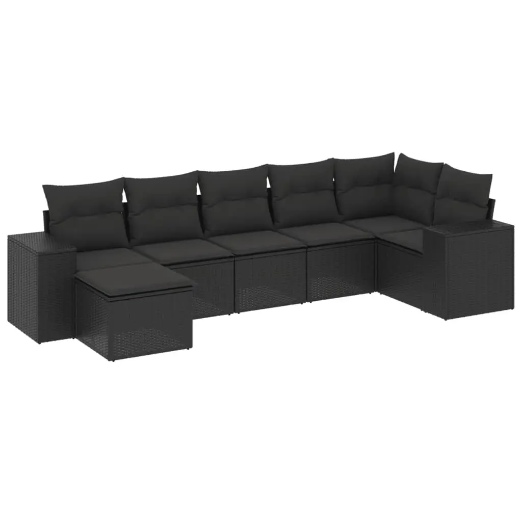 7 Piece Garden Sofa Set with Cushions Black Poly Rattan 3255212 - Furniture