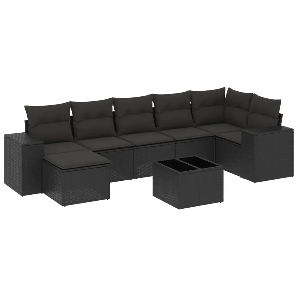 8 Piece Garden Sofa Set with Cushions Black Poly Rattan 3255222 - Furniture