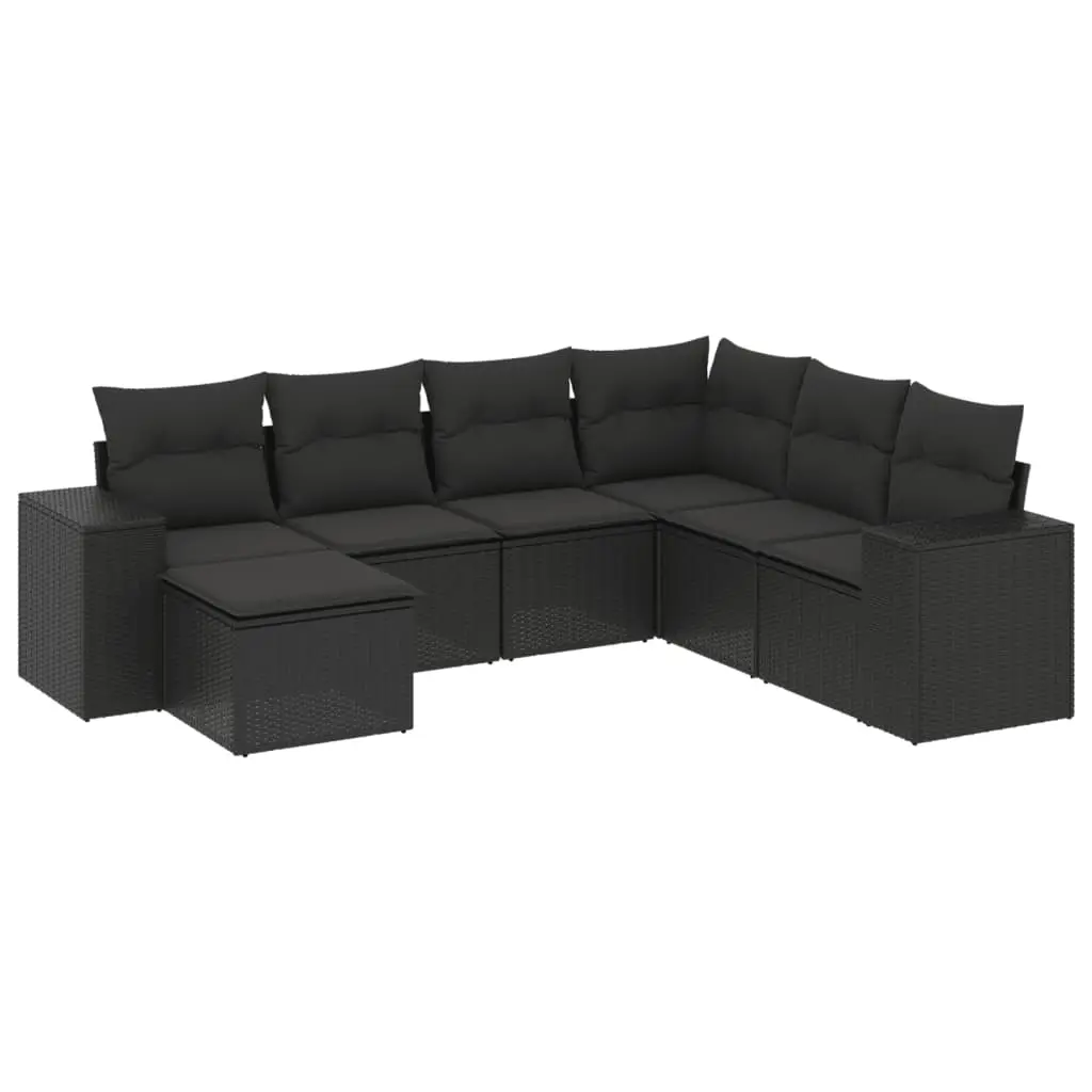 7 Piece Garden Sofa Set with Cushions Black Poly Rattan 3255232 - Furniture