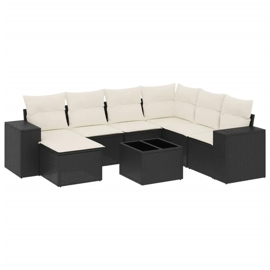 8 Piece Garden Sofa Set with Cushions Black Poly Rattan 3255243 - Furniture