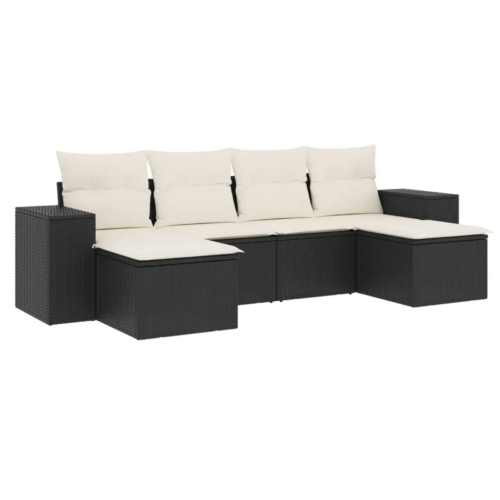 6 Piece Garden Sofa Set with Cushions Black Poly Rattan 3255253 - Furniture