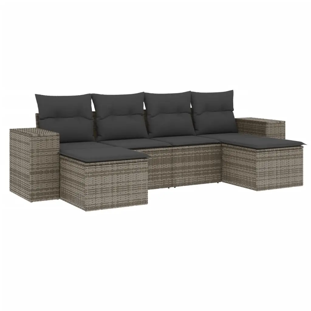 6 Piece Garden Sofa Set with Cushions Grey Poly Rattan 3255257 - Furniture