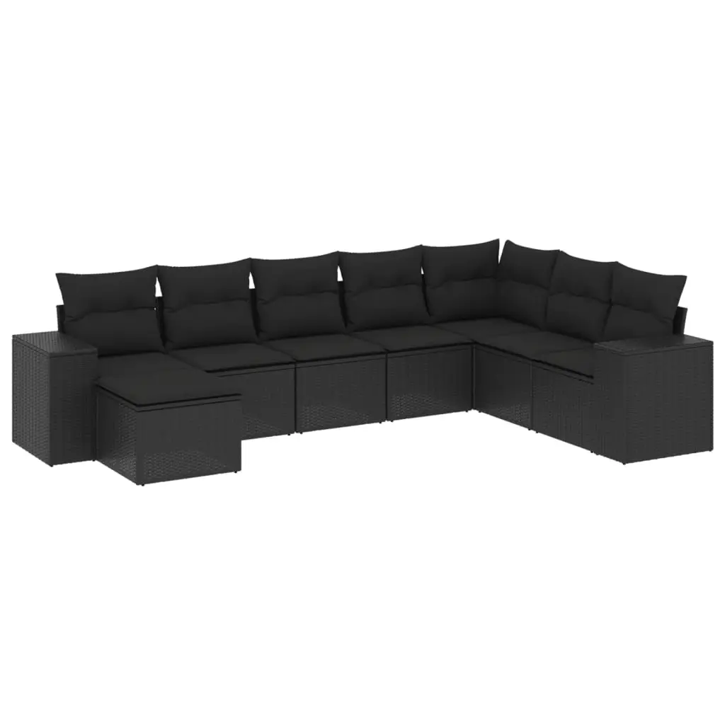 8 Piece Garden Sofa Set with Cushions Black Poly Rattan 3255292 - Furniture