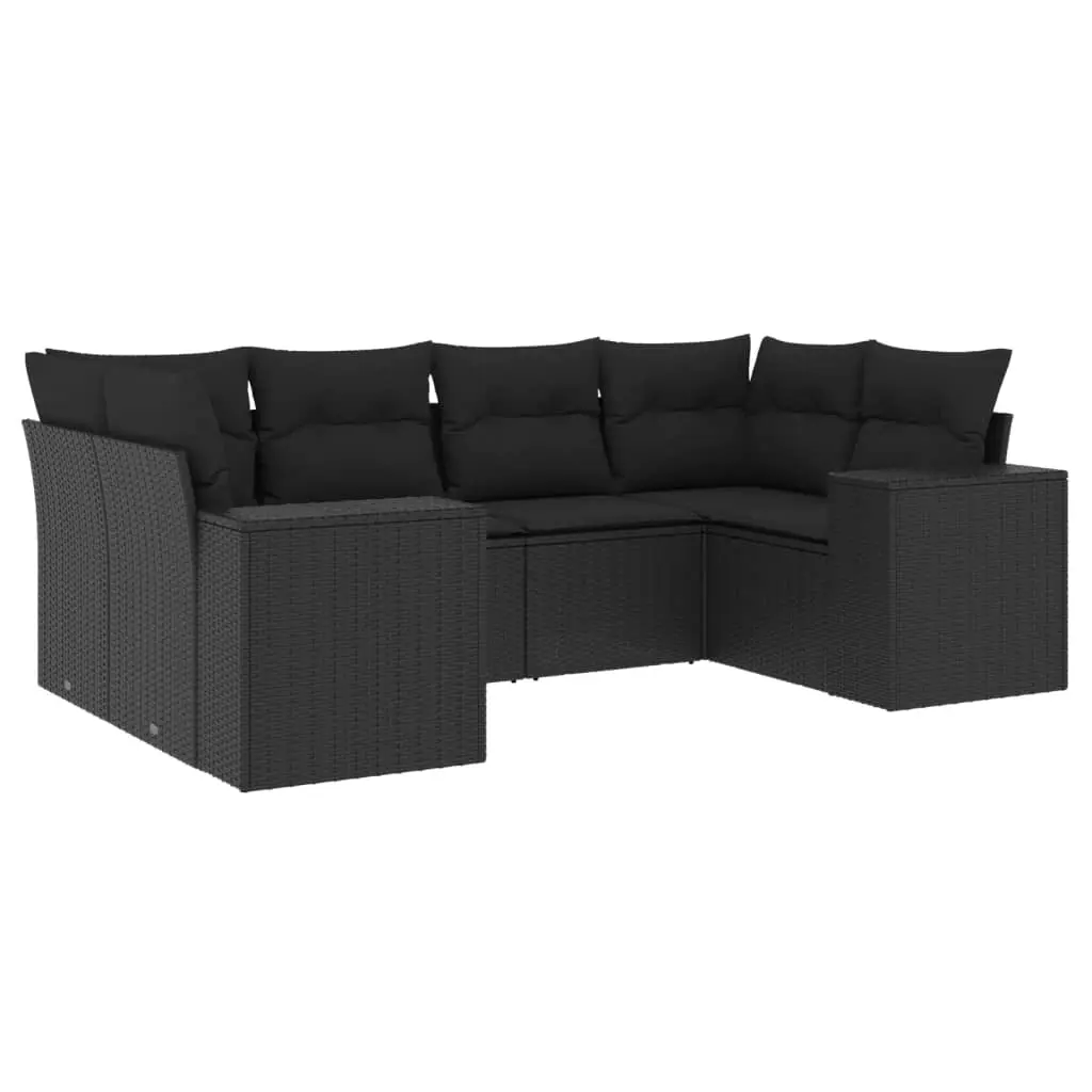 6 Piece Garden Sofa Set with Cushions Black Poly Rattan 3255312 - Furniture