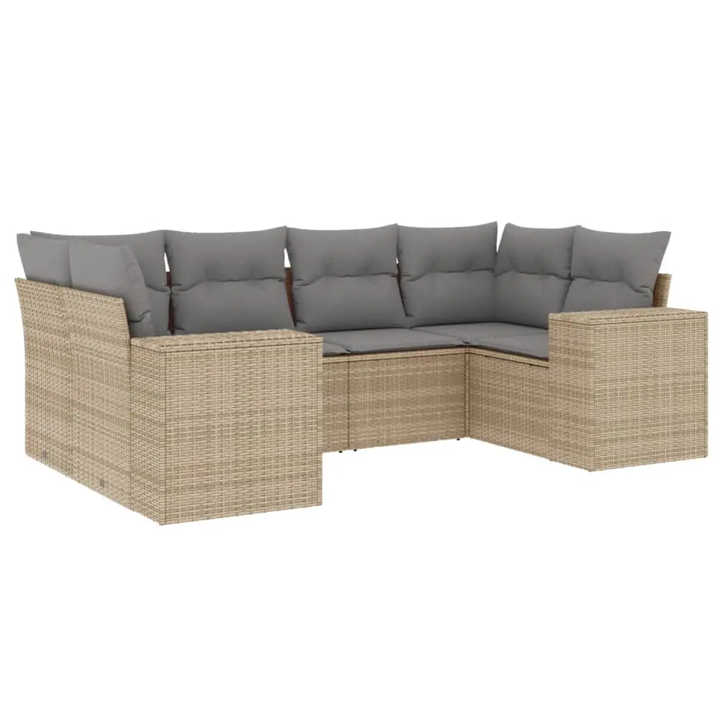 6 Piece Garden Sofa Set with Cushions Beige Poly Rattan 3255316 - Furniture