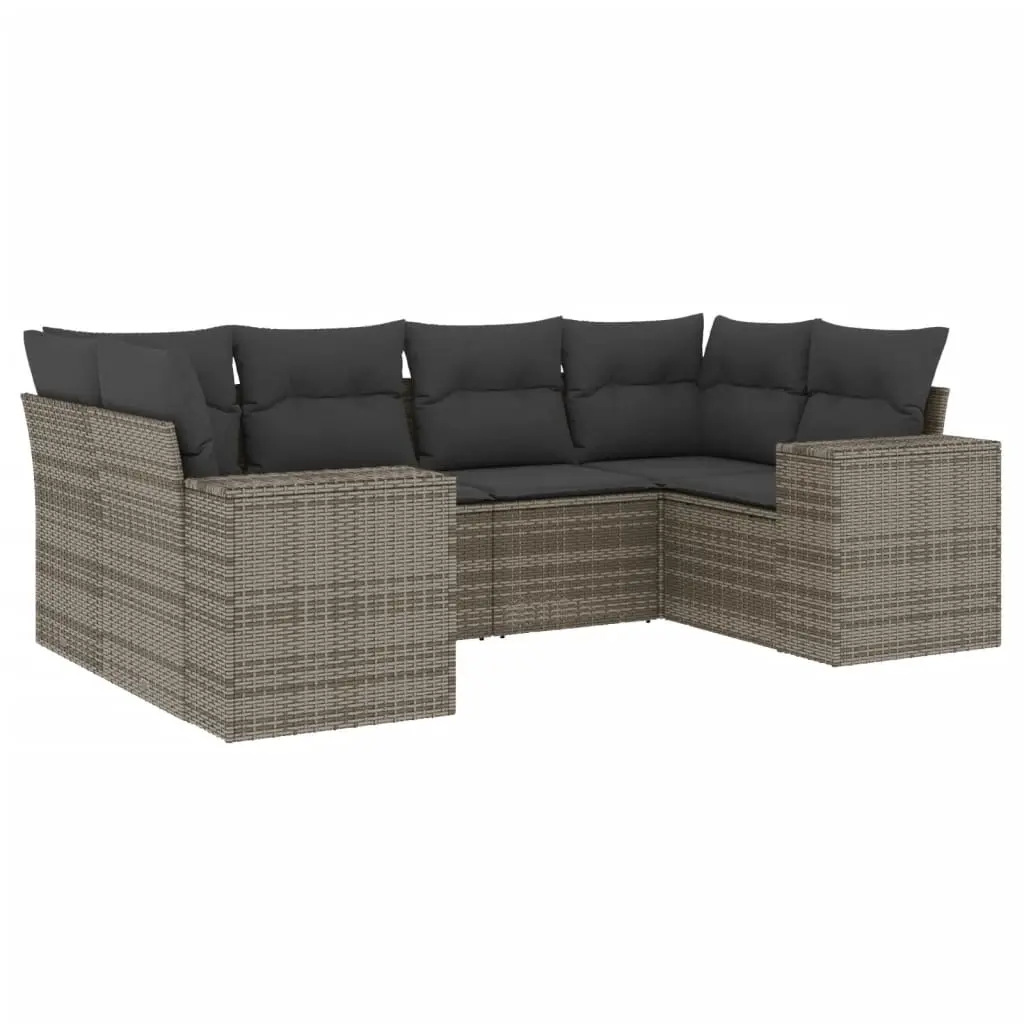 6 Piece Garden Sofa Set with Cushions Grey Poly Rattan 3255317 - Furniture