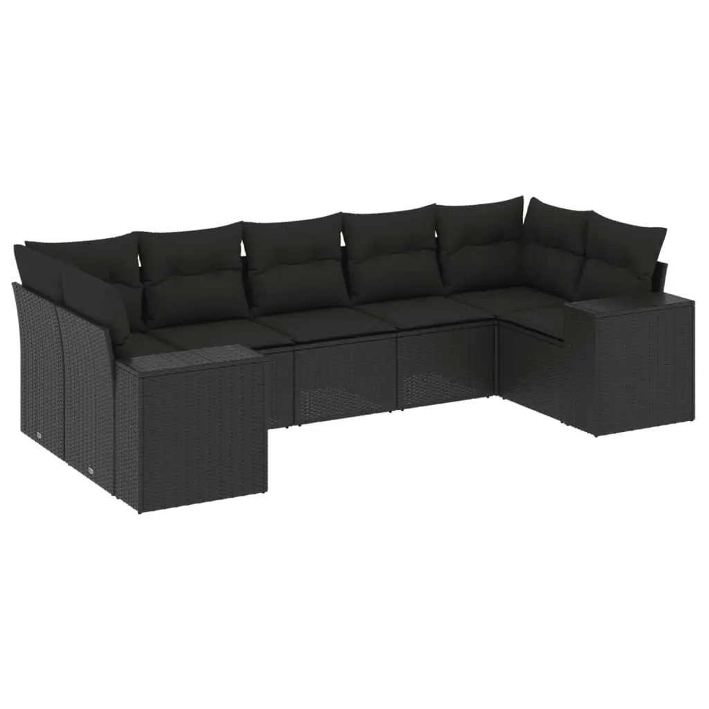 7 Piece Garden Sofa Set with Cushions Black Poly Rattan 3255322 - Furniture
