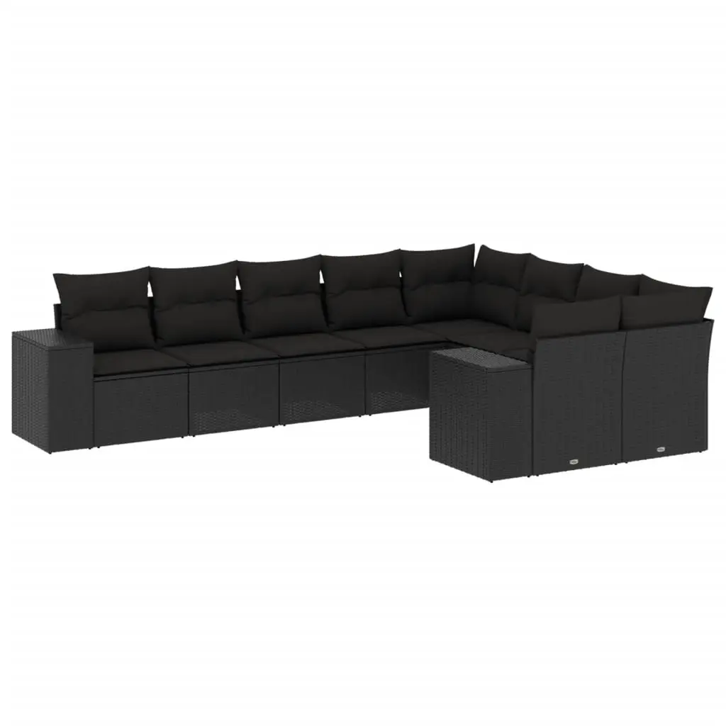 9 Piece Garden Sofa Set with Cushions Black Poly Rattan 3255372 - Furniture
