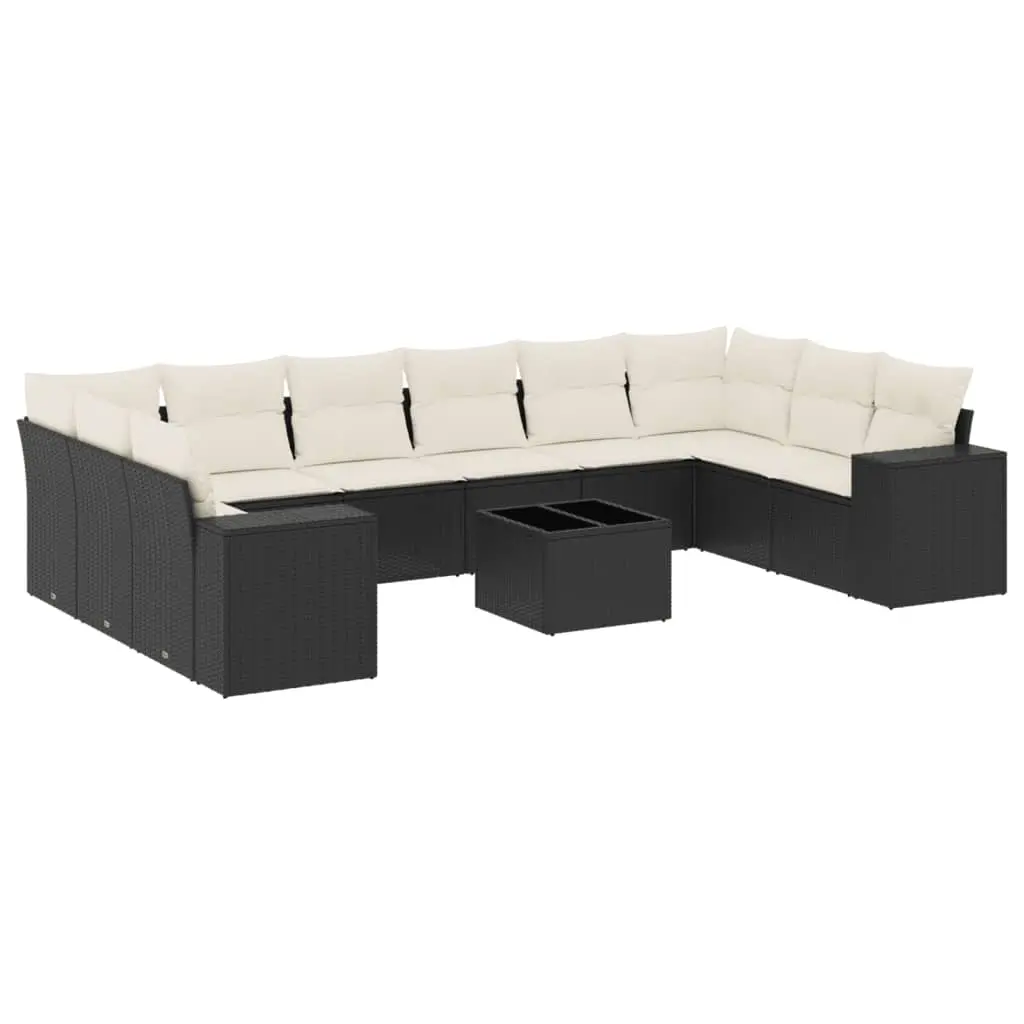 11 Piece Garden Sofa Set with Cushions Black Poly Rattan 3255413 - Furniture