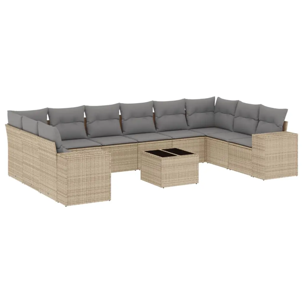 11 Piece Garden Sofa Set with Cushions Beige Poly Rattan 3255416 - Furniture