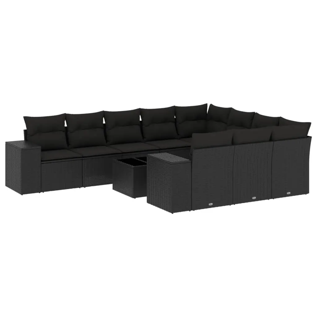 11 Piece Garden Sofa Set with Cushions Black Poly Rattan 3255432 - Furniture