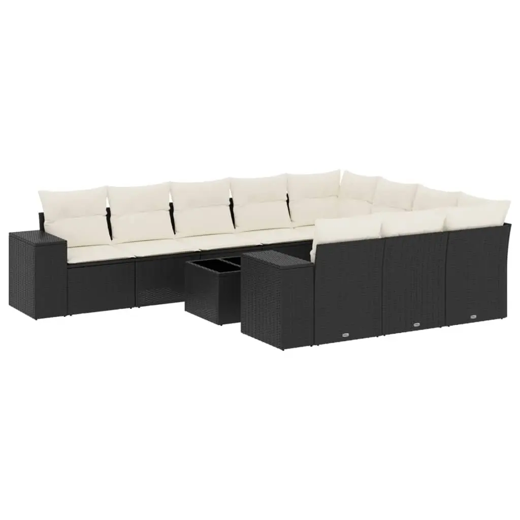 11 Piece Garden Sofa Set with Cushions Black Poly Rattan 3255433 - Furniture