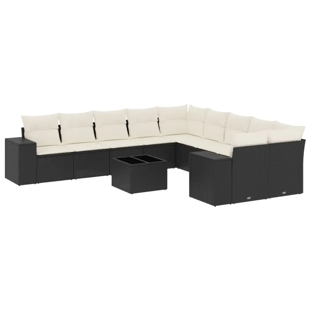 11 Piece Garden Sofa Set with Cushions Black Poly Rattan 3255453 - Furniture