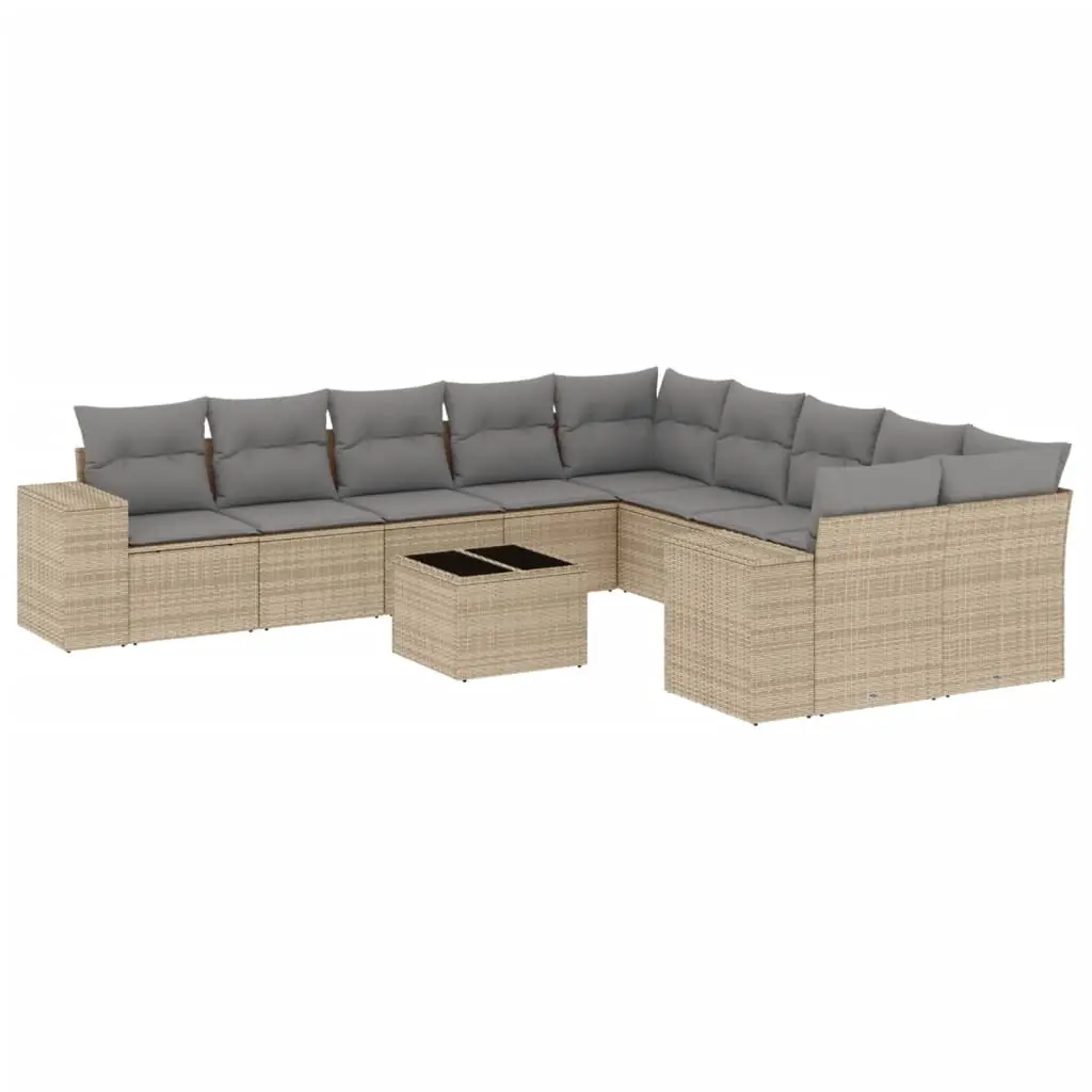 11 Piece Garden Sofa Set with Cushions Beige Poly Rattan 3255456 - Furniture