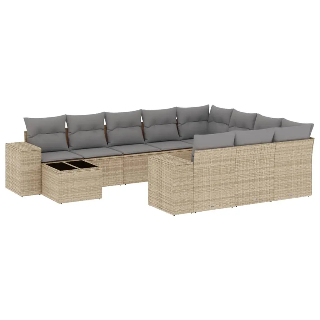 11 Piece Garden Sofa Set with Cushions Beige Poly Rattan 3255466 - Furniture
