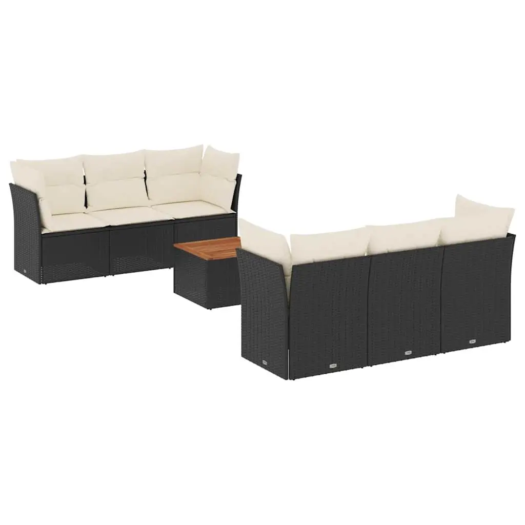 7 Piece Garden Sofa Set with Cushions Black Poly Rattan 3255818 - Furniture