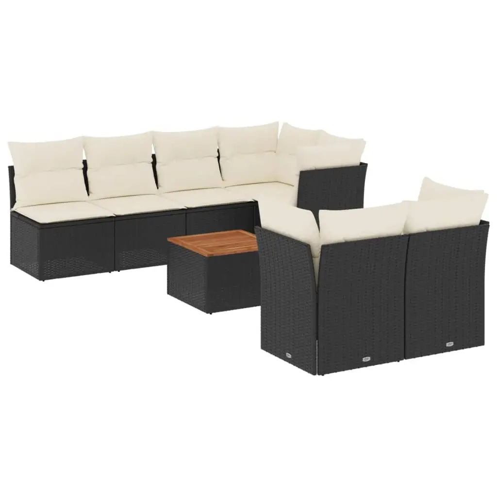 8 Piece Garden Sofa Set with Cushions Black Poly Rattan 3255846 - Furniture