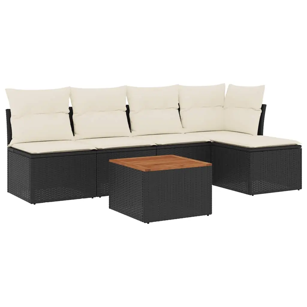 6 Piece Garden Sofa Set with Cushions Black Poly Rattan 3255930 - Furniture
