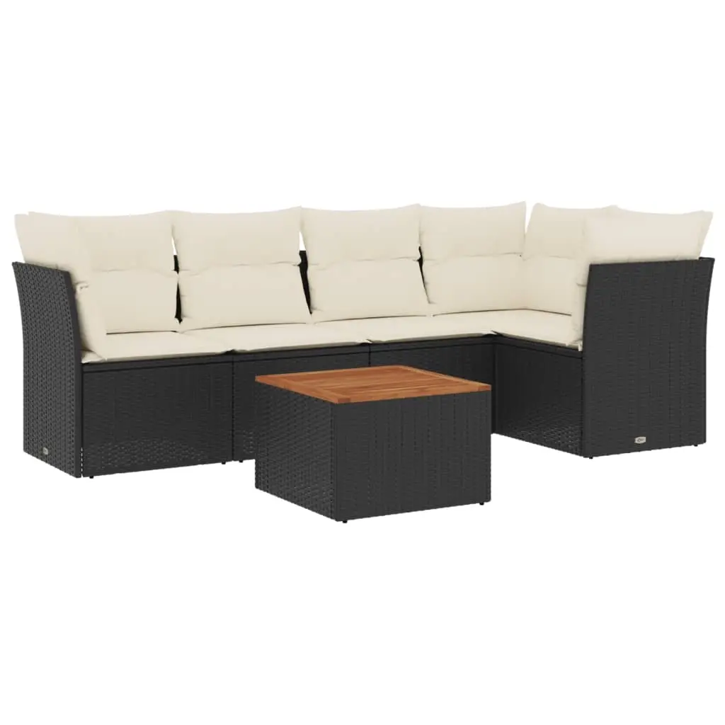 6 Piece Garden Sofa Set with Cushions Black Poly Rattan 3255958 - Furniture