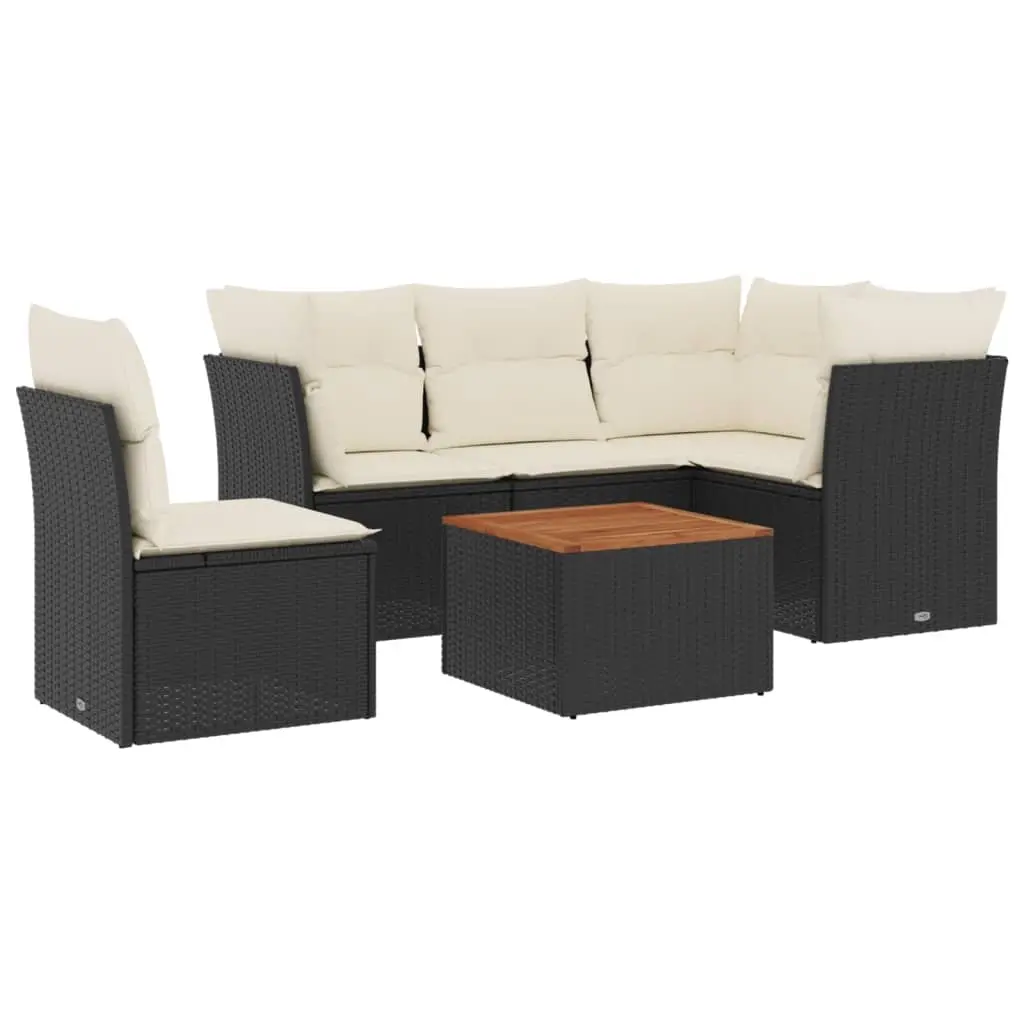 6 Piece Garden Sofa Set with Cushions Black Poly Rattan 3255972 - Furniture