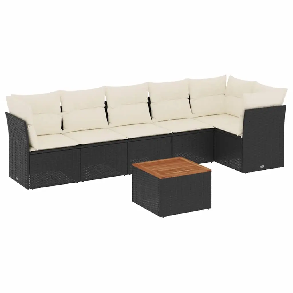 7 Piece Garden Sofa Set with Cushions Black Poly Rattan 3255979 - Furniture