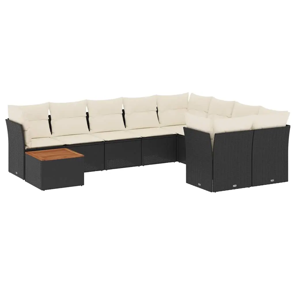 10 Piece Garden Sofa Set with Cushions Black Poly Rattan 3256154 - Furniture