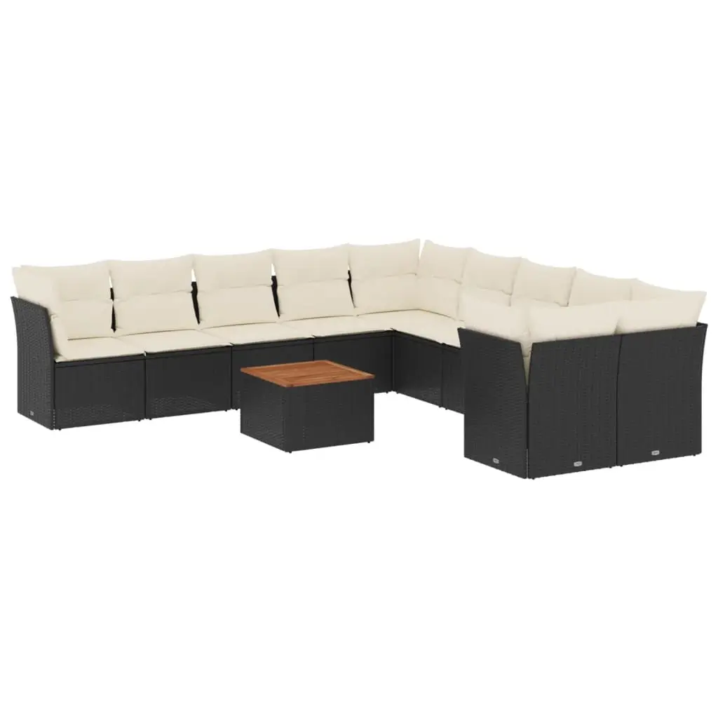 11 Piece Garden Sofa Set with Cushions Black Poly Rattan 3256182 - Furniture