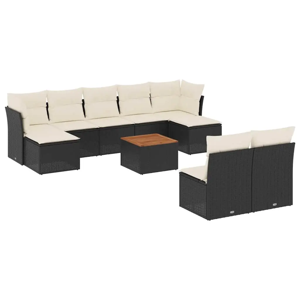 10 Piece Garden Sofa Set with Cushions Black Poly Rattan 3256189 - Furniture