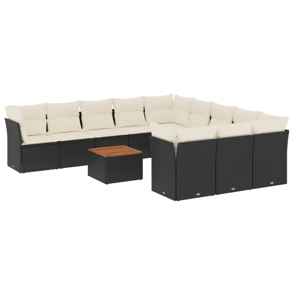 12 Piece Garden Sofa Set with Cushions Black Poly Rattan 3256238 - Furniture