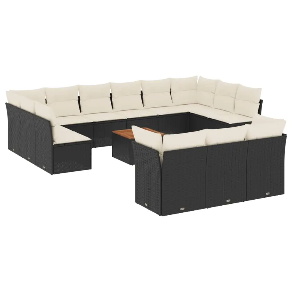14 Piece Garden Sofa Set with Cushions Black Poly Rattan 3256252 - Furniture