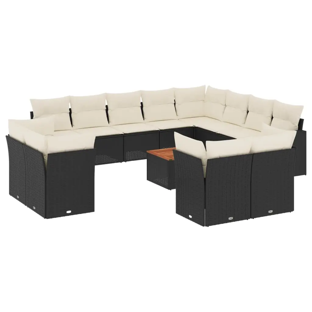 13 Piece Garden Sofa Set with Cushions Black Poly Rattan 3256280 - Furniture