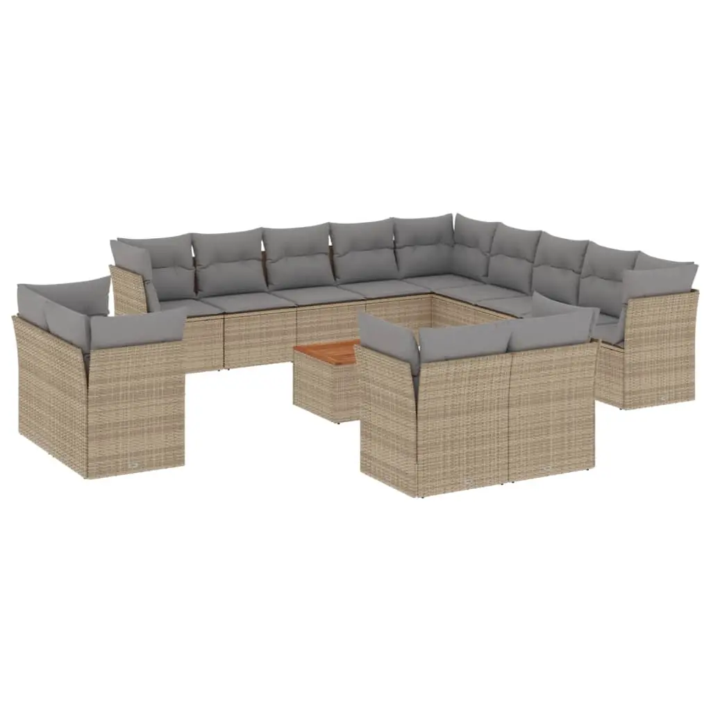 14 Piece Garden Sofa Set with Cushions Mix Beige Poly Rattan 3256290 - Furniture