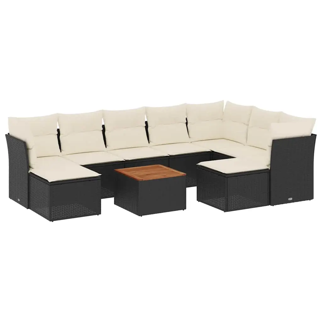 10 Piece Garden Sofa Set with Cushions Black Poly Rattan 3256294 - Furniture