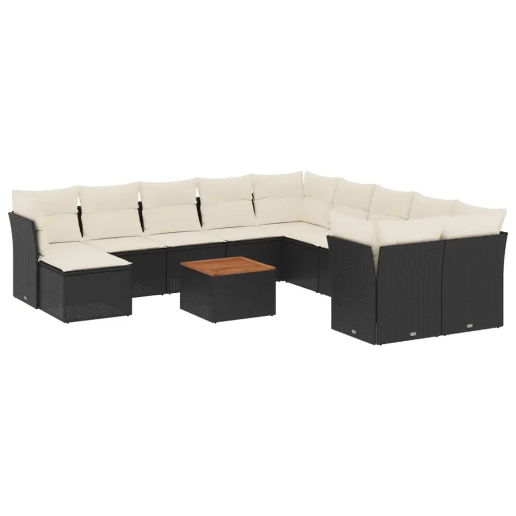 12 Piece Garden Sofa Set with Cushions Black Poly Rattan 3256308 - Furniture