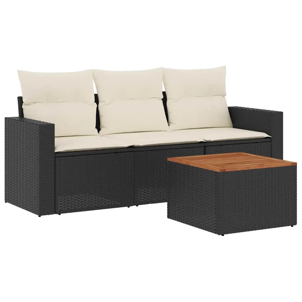 4 Piece Garden Sofa Set with Cushions Black Poly Rattan 3256322 - Furniture