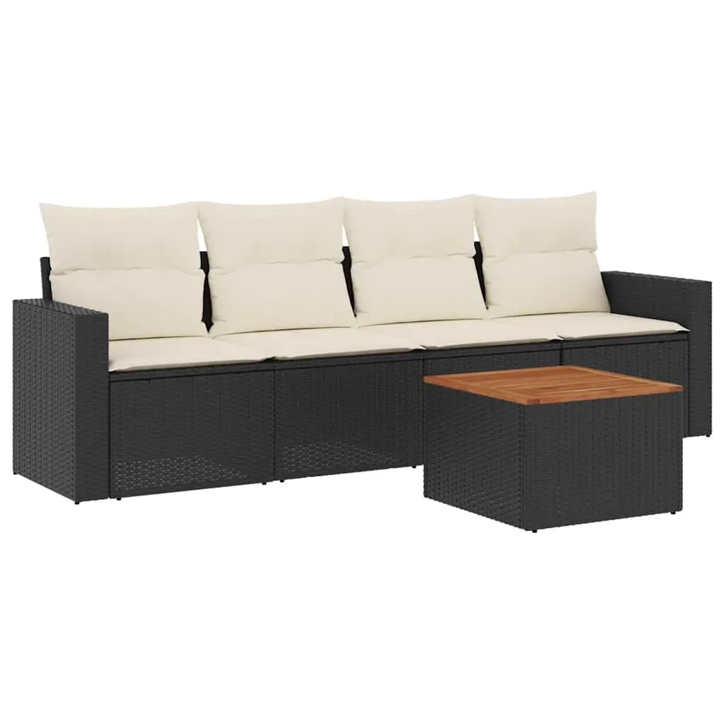 5 Piece Garden Sofa Set with Cushions Black Poly Rattan 3256329 - Furniture