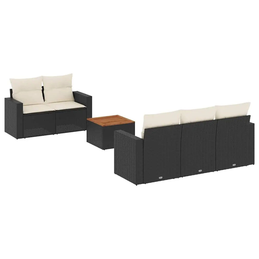 6 Piece Garden Sofa Set with Cushions Black Poly Rattan 3256336 - Furniture